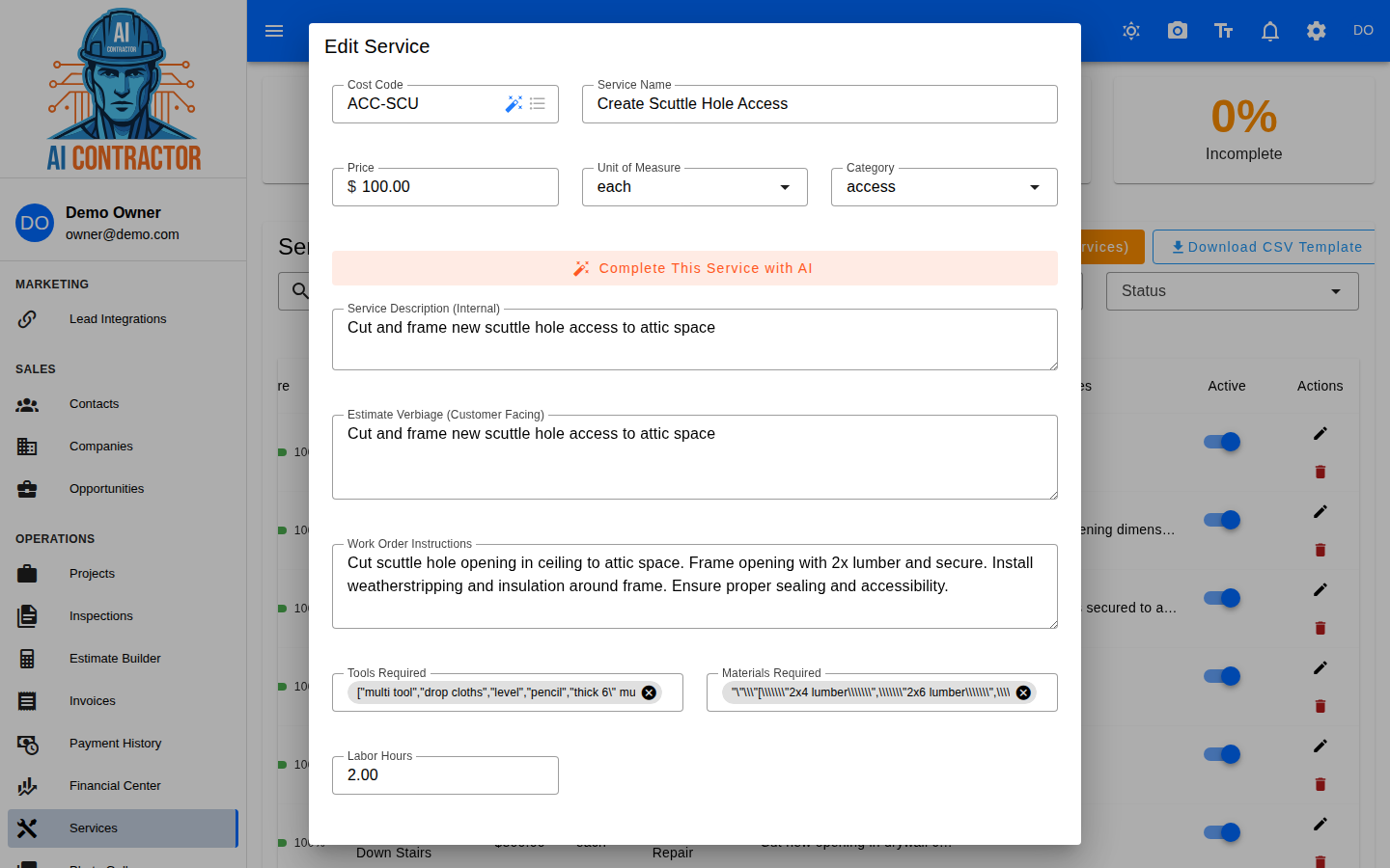 AI-generated service descriptions